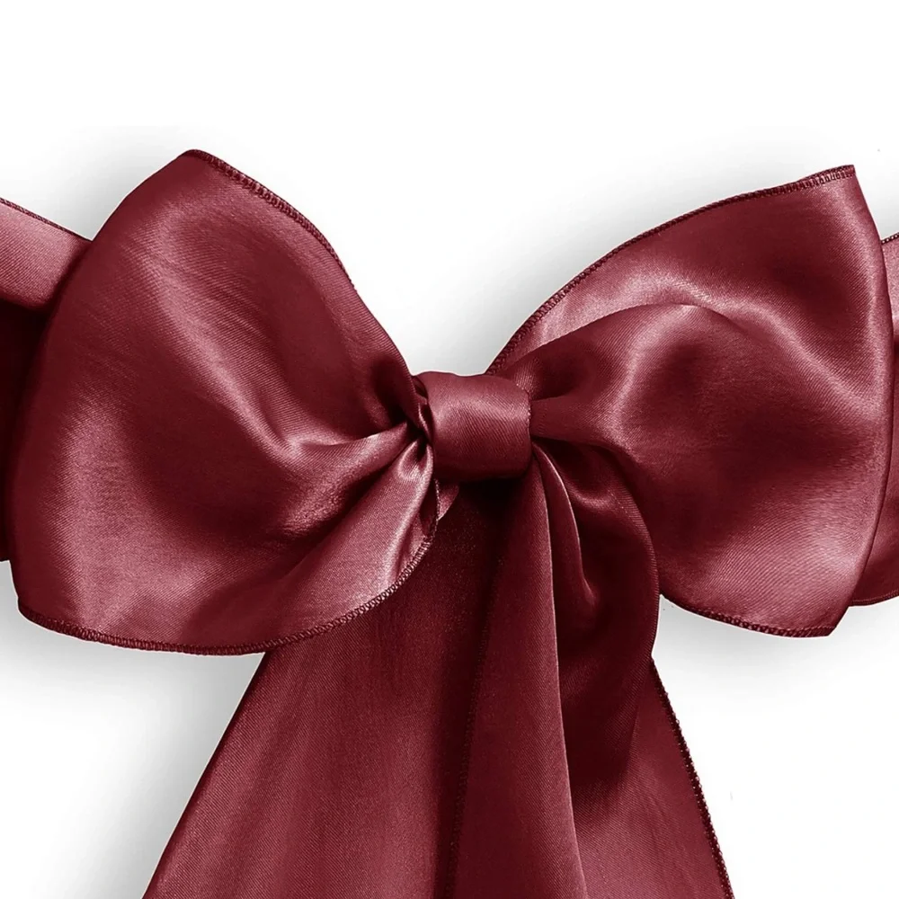 10 Burgundy Satin Wedding/Party Chair Cover Sashes/Bows - Ribbon Tie Back Sash